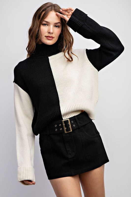 Color Block Turtleneck Sweater