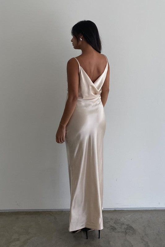 Satin Cowl Neck Maxi Dress