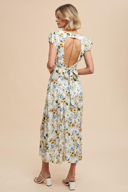 Floral Print Open Back Dress